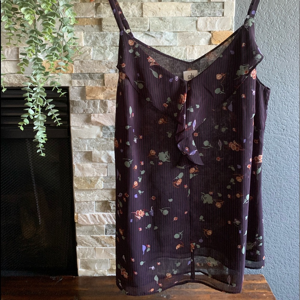 CAbi #3607 Navy Pinstripe Floral tank M